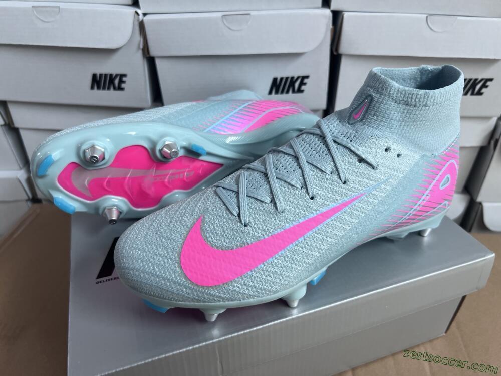 Nike Air Zoom Mercurial Superfly 10 Elite SG High-Tops Soccer Cleats - Jade/Pink