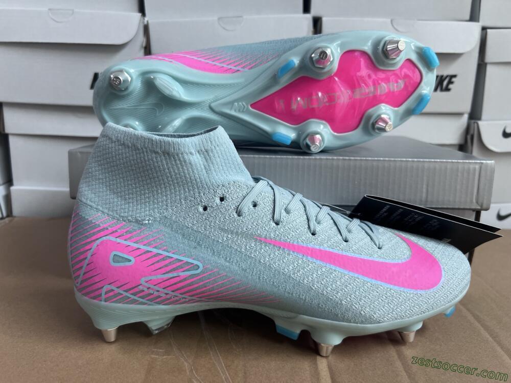 Nike Air Zoom Mercurial Superfly 10 Elite SG High-Tops Soccer Cleats - Jade/Pink