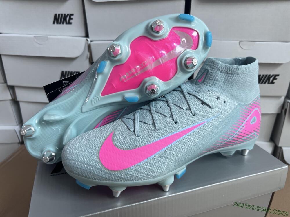 Nike Air Zoom Mercurial Superfly 10 Elite SG High-Tops Soccer Cleats - Jade/Pink