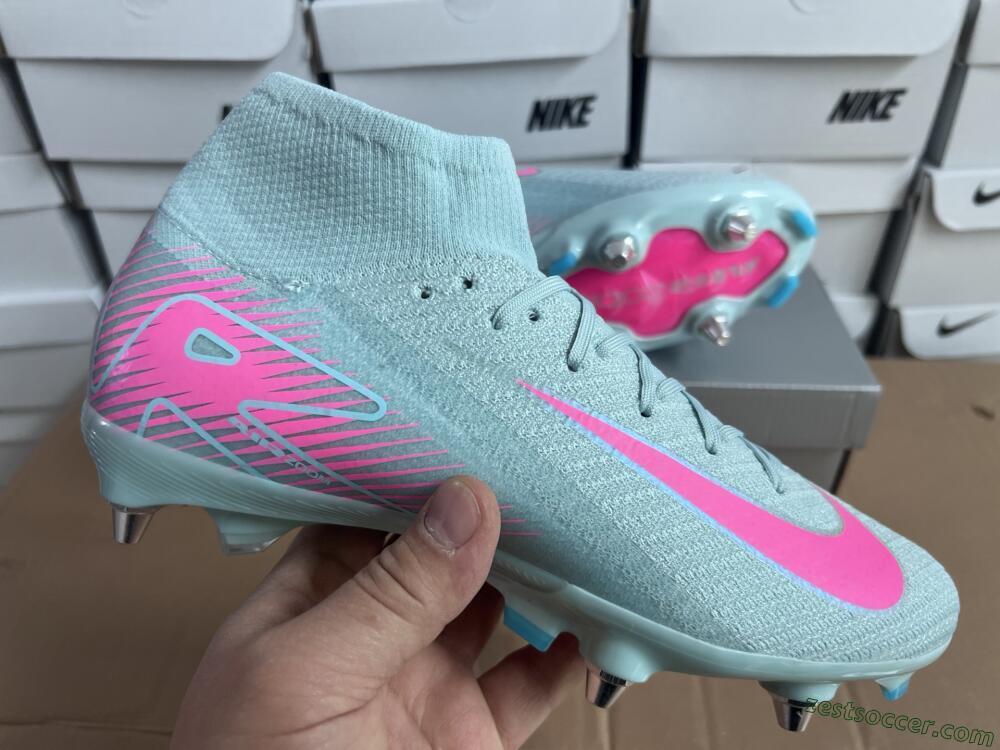 Nike Air Zoom Mercurial Superfly 10 Elite SG High-Tops Soccer Cleats - Jade/Pink