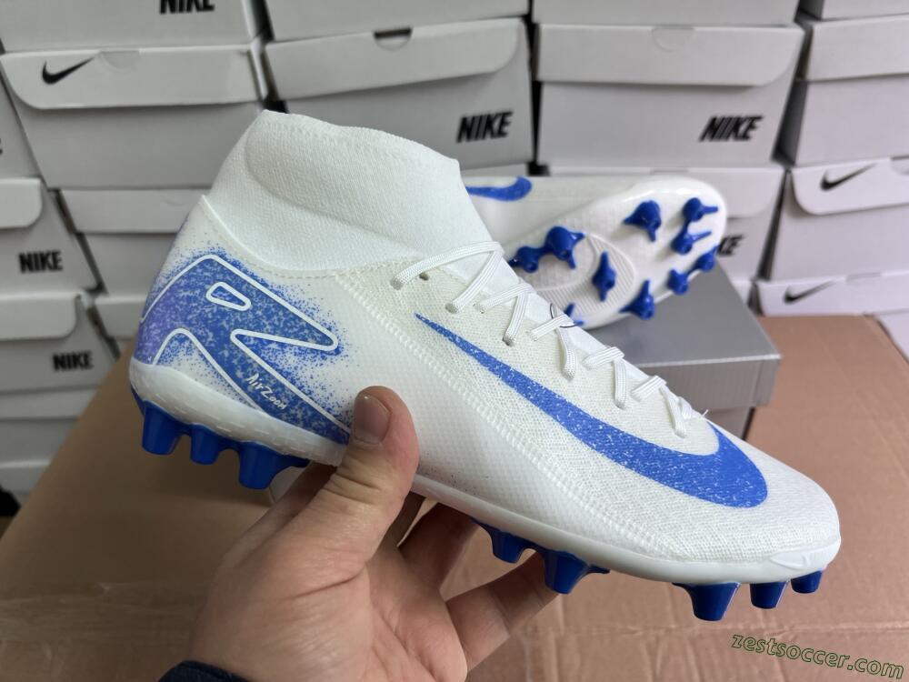 Nike Air Zoom Mercurial Superfly 10 Elite AG High-Tops Soccer Cleats - Beige/White/Blue
