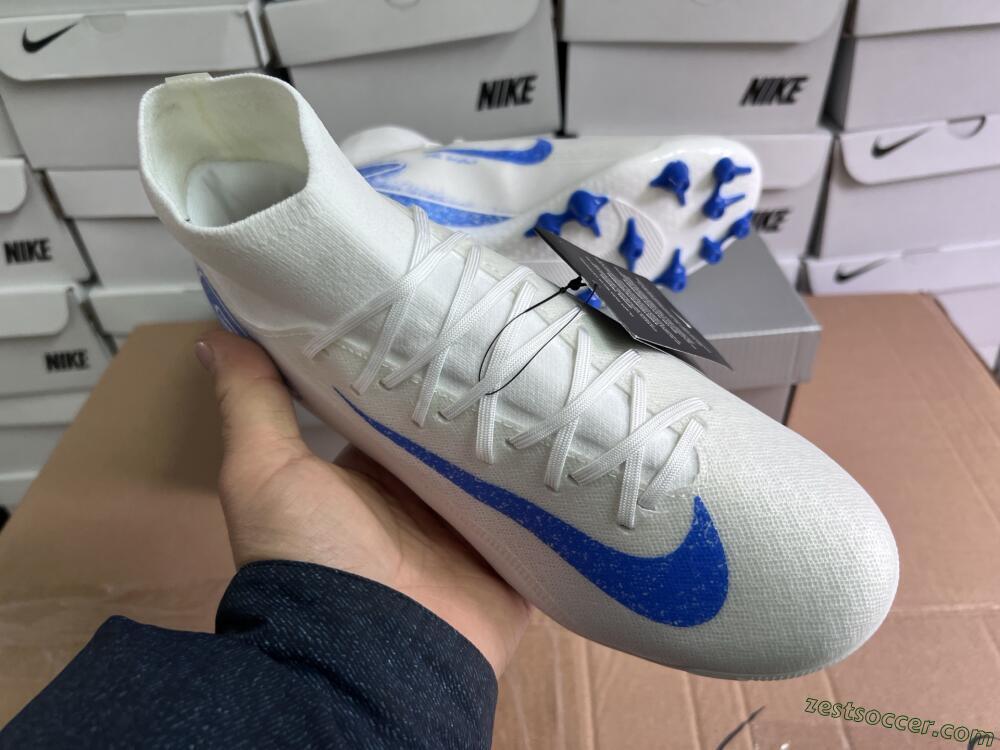 Nike Air Zoom Mercurial Superfly 10 Elite AG High-Tops Soccer Cleats - Beige/White/Blue