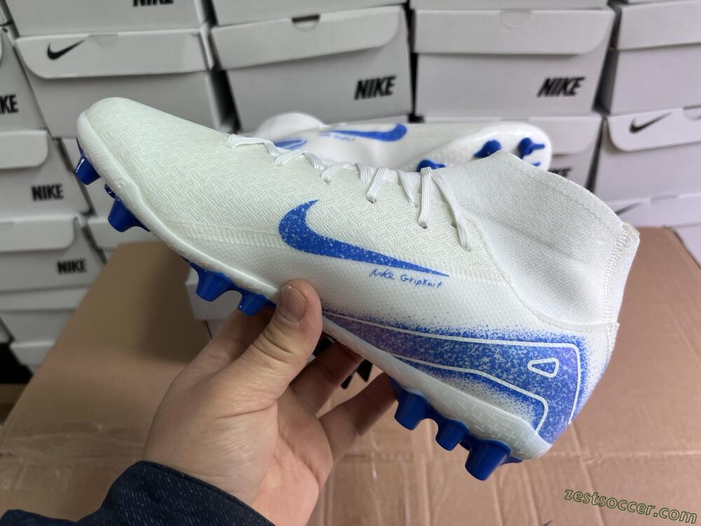 Nike Air Zoom Mercurial Superfly 10 Elite AG High-Tops Soccer Cleats - Beige/White/Blue