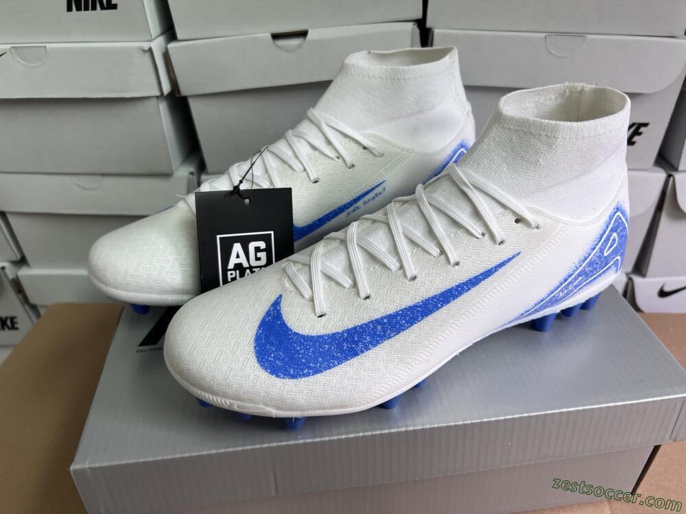 Nike Air Zoom Mercurial Superfly 10 Elite AG High-Tops Soccer Cleats - Beige/White/Blue