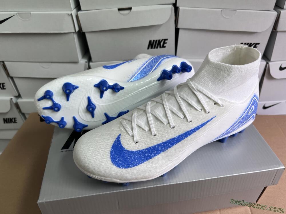 Nike Air Zoom Mercurial Superfly 10 Elite AG High-Tops Soccer Cleats - Beige/White/Blue