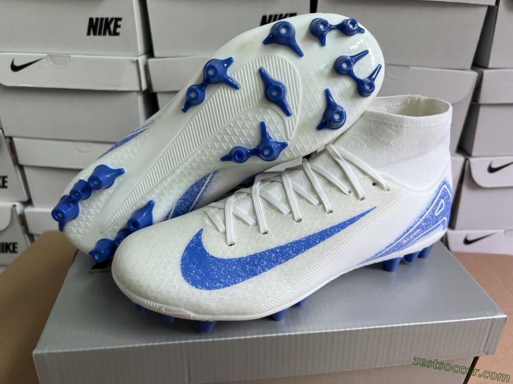 Nike Air Zoom Mercurial Superfly 10 Elite AG High-Tops Soccer Cleats - Beige/White/Blue