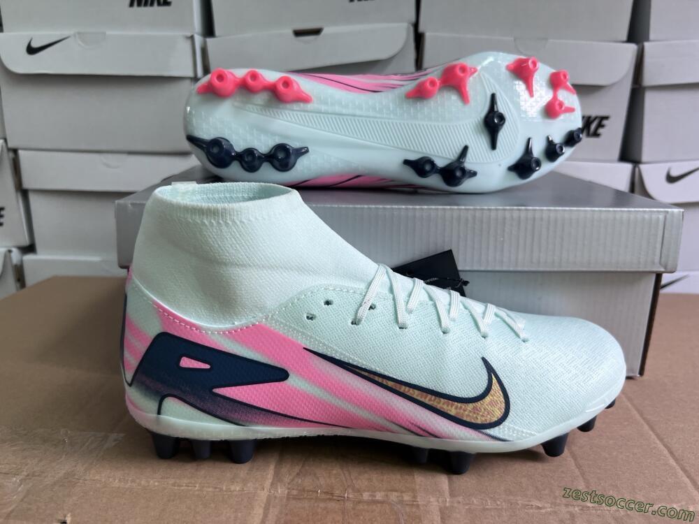 Nike Air Zoom Mercurial Superfly 10 Elite AG High-Tops Soccer Cleats - Jade/Gold/Pink