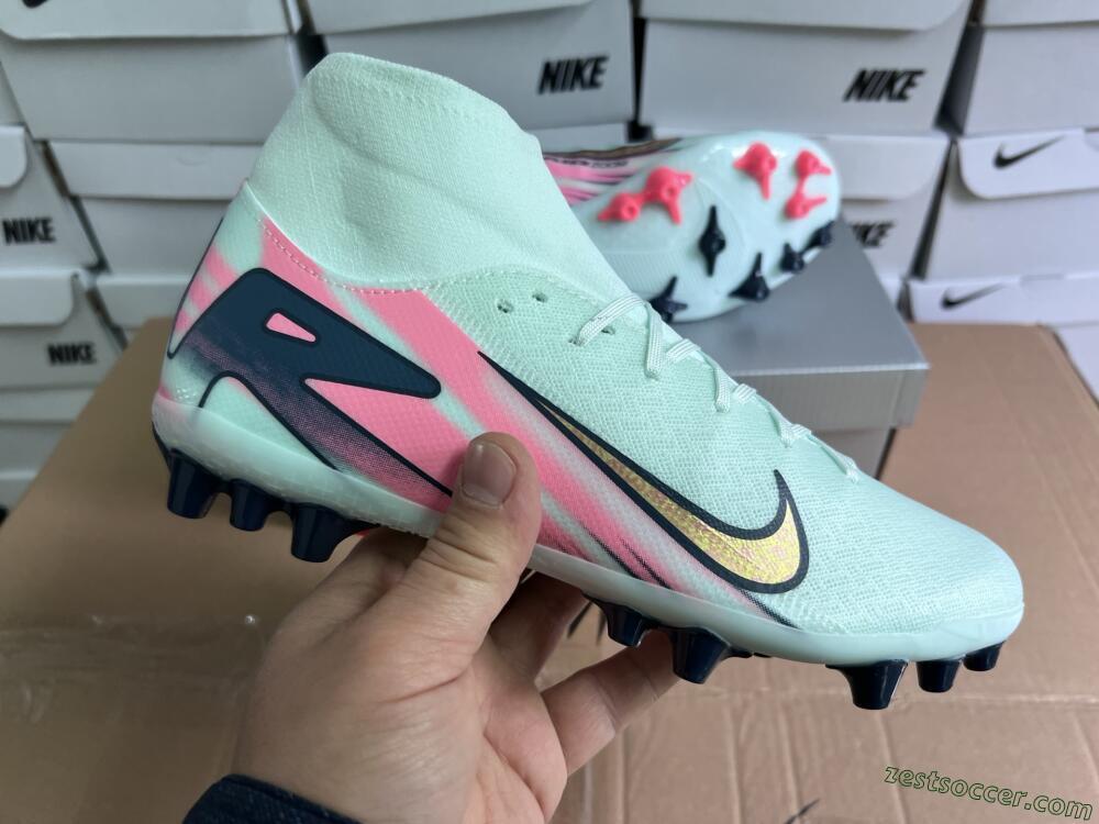 Nike Air Zoom Mercurial Superfly 10 Elite AG High-Tops Soccer Cleats - Jade/Gold/Pink
