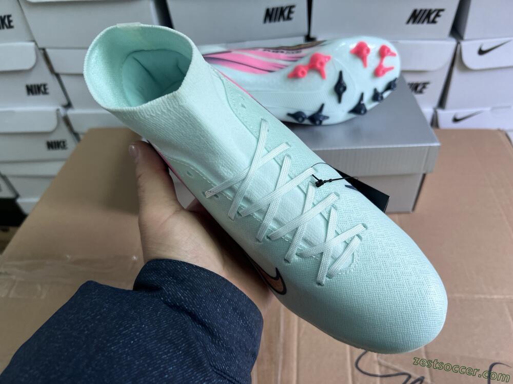 Nike Air Zoom Mercurial Superfly 10 Elite AG High-Tops Soccer Cleats - Jade/Gold/Pink