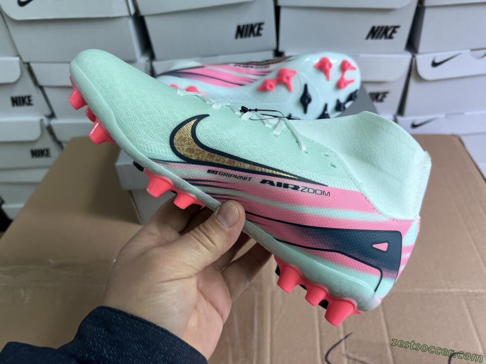 Nike Air Zoom Mercurial Superfly 10 Elite AG High-Tops Soccer Cleats - Jade/Gold/Pink