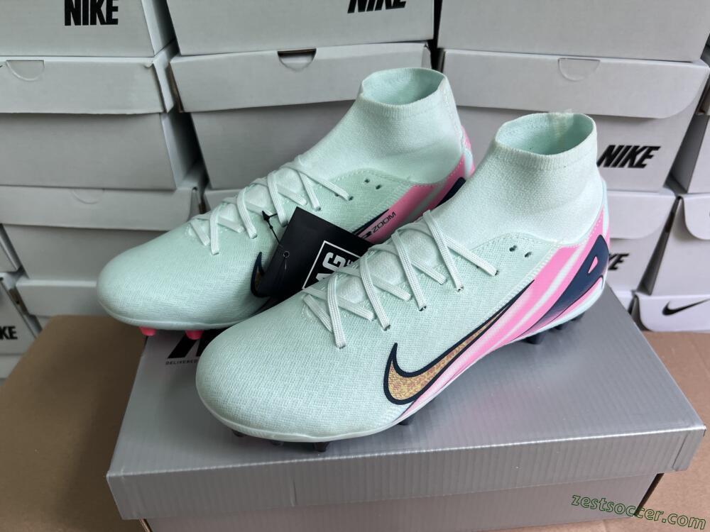 Nike Air Zoom Mercurial Superfly 10 Elite AG High-Tops Soccer Cleats - Jade/Gold/Pink