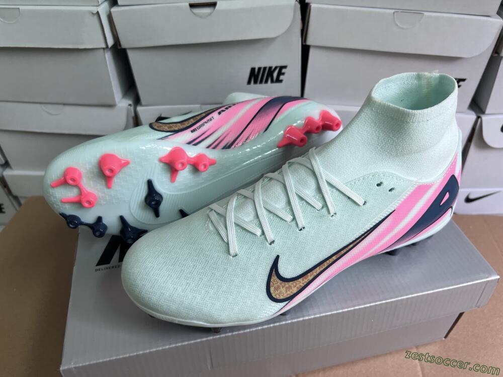 Nike Air Zoom Mercurial Superfly 10 Elite AG High-Tops Soccer Cleats - Jade/Gold/Pink