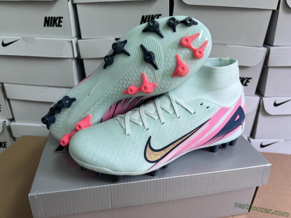 Nike Air Zoom Mercurial Superfly 10 Elite AG High-Tops Soccer Cleats - Jade/Gold/Pink