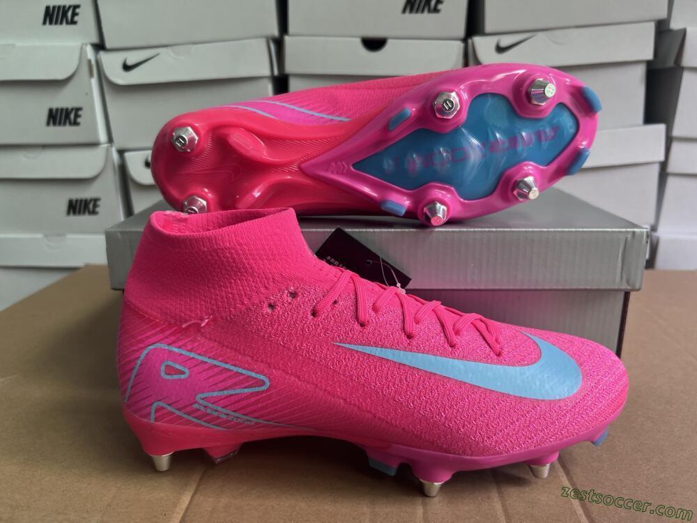 Nike Air Zoom Mercurial Superfly 10 Elite SG High-Tops Soccer Cleats - Pink/Jade