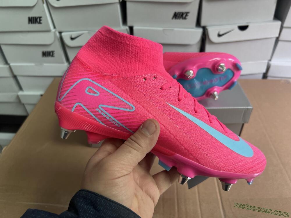 Nike Air Zoom Mercurial Superfly 10 Elite SG High-Tops Soccer Cleats - Pink/Jade