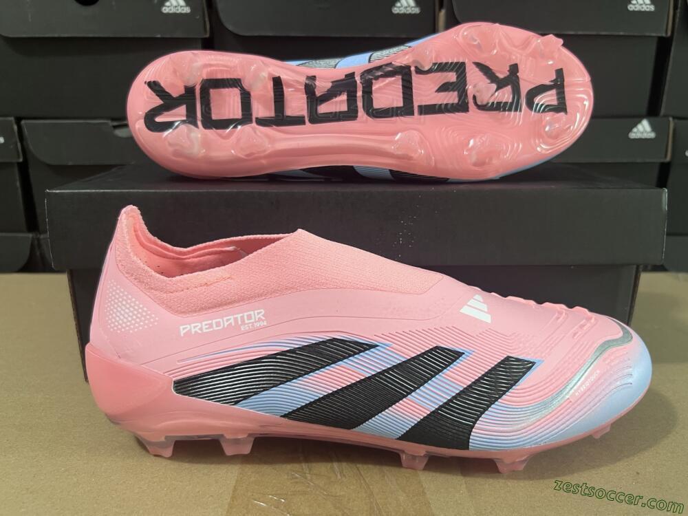 Adidas Predator Laceless Elite 25 FG Low-Tops Soccer Cleats - Pink/Blue/Black