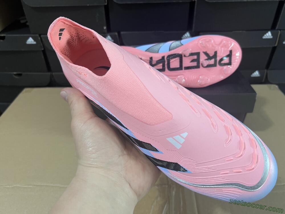 Adidas Predator Laceless Elite 25 FG Low-Tops Soccer Cleats - Pink/Blue/Black
