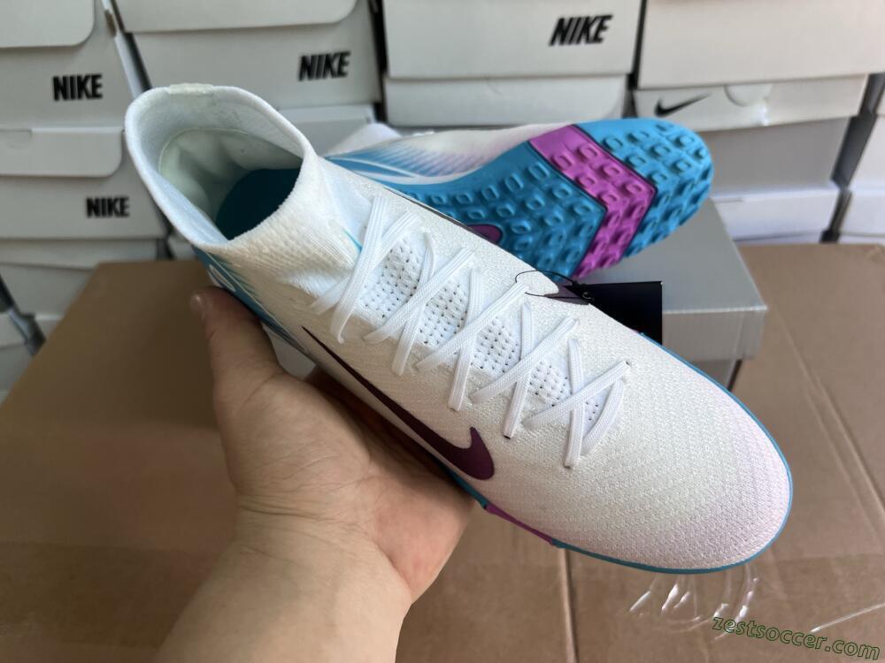 Nike Air Zoom Mercurial Superfly 10 Elite TF High-Tops Soccer Shoes - White/Purple/Blue