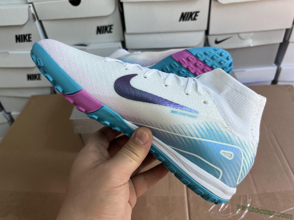 Nike Air Zoom Mercurial Superfly 10 Elite TF High-Tops Soccer Shoes - White/Purple/Blue