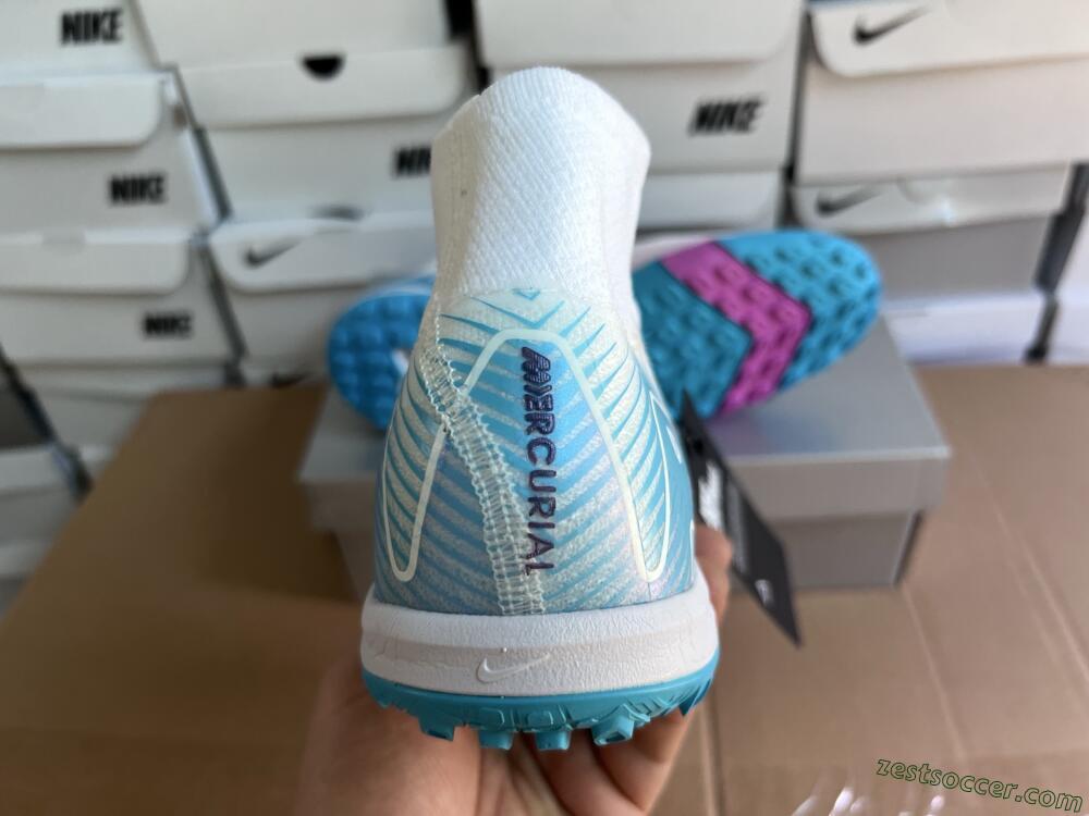 Nike Air Zoom Mercurial Superfly 10 Elite TF High-Tops Soccer Shoes - White/Purple/Blue