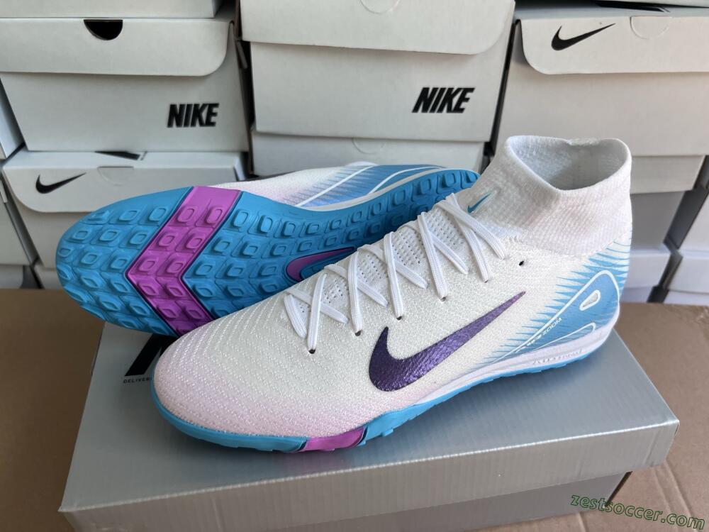 Nike Air Zoom Mercurial Superfly 10 Elite TF High-Tops Soccer Shoes - White/Purple/Blue