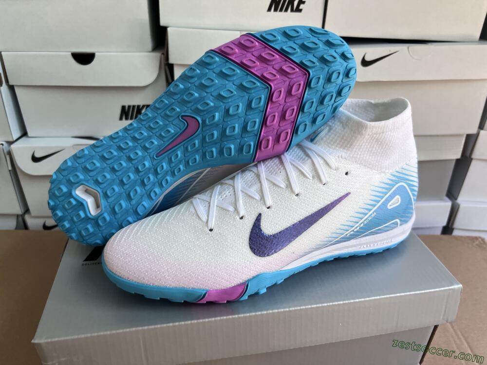 Nike Air Zoom Mercurial Superfly 10 Elite TF High-Tops Soccer Shoes - White/Purple/Blue