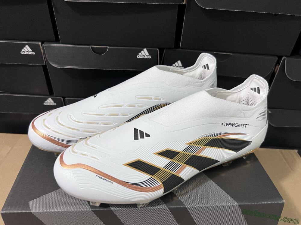 Adidas Predator Laceless Elite 25 FG Low-Tops Soccer Cleats - White/Black/Gold