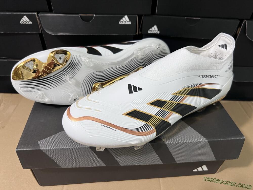 Adidas Predator Laceless Elite 25 FG Low-Tops Soccer Cleats - White/Black/Gold