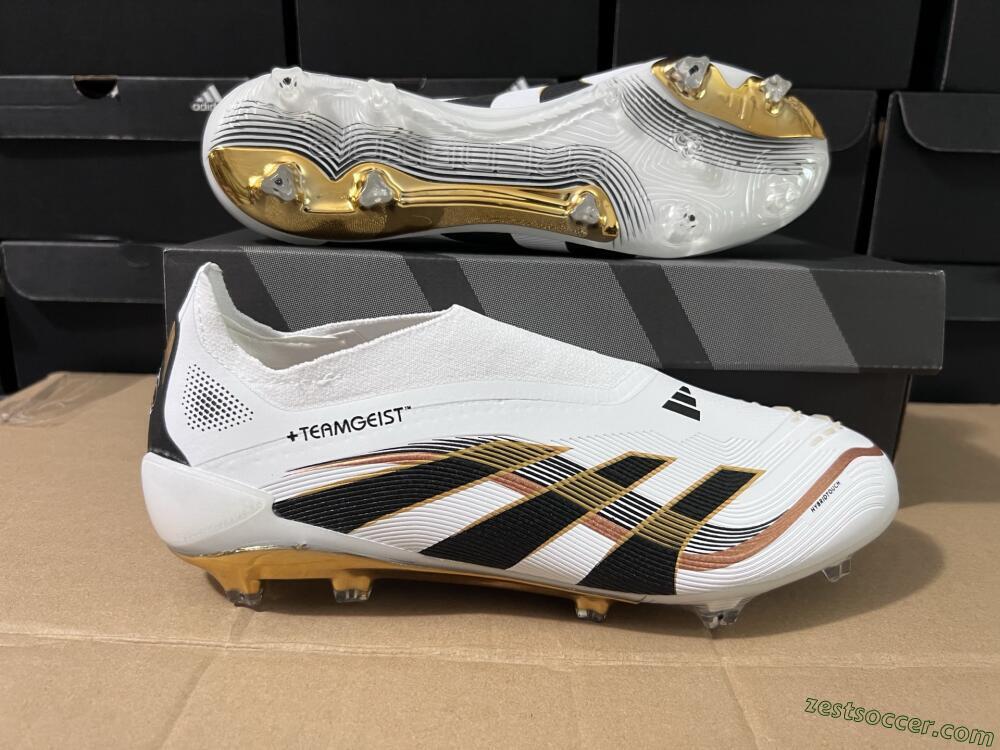 Adidas Predator Laceless Elite 25 FG Low-Tops Soccer Cleats - White/Black/Gold