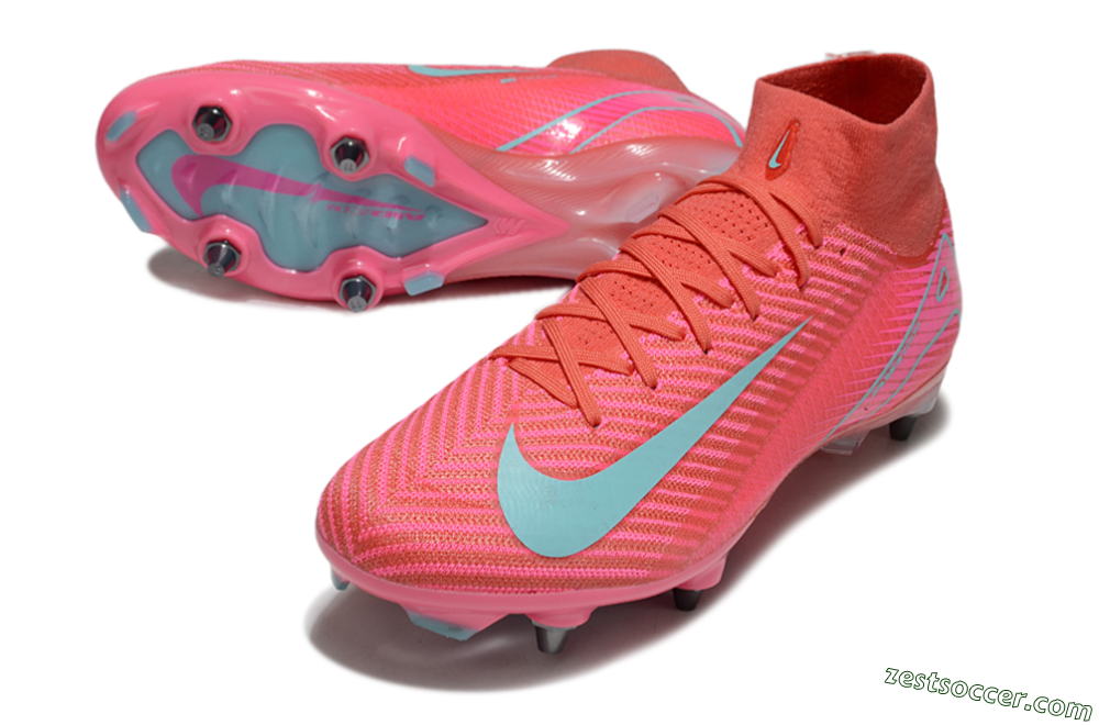 Nike Air Zoom Mercurial Superfly 10 Elite SG High-Tops Soccer Cleats - Pink/Jade 3
