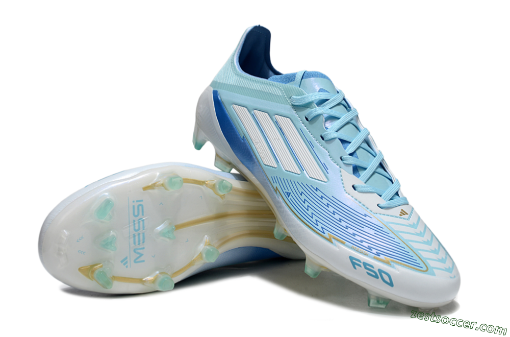 Messi x Adidas F50 Elite FG Low-Tops Soccer Cleats - Blue/Jade/White 3