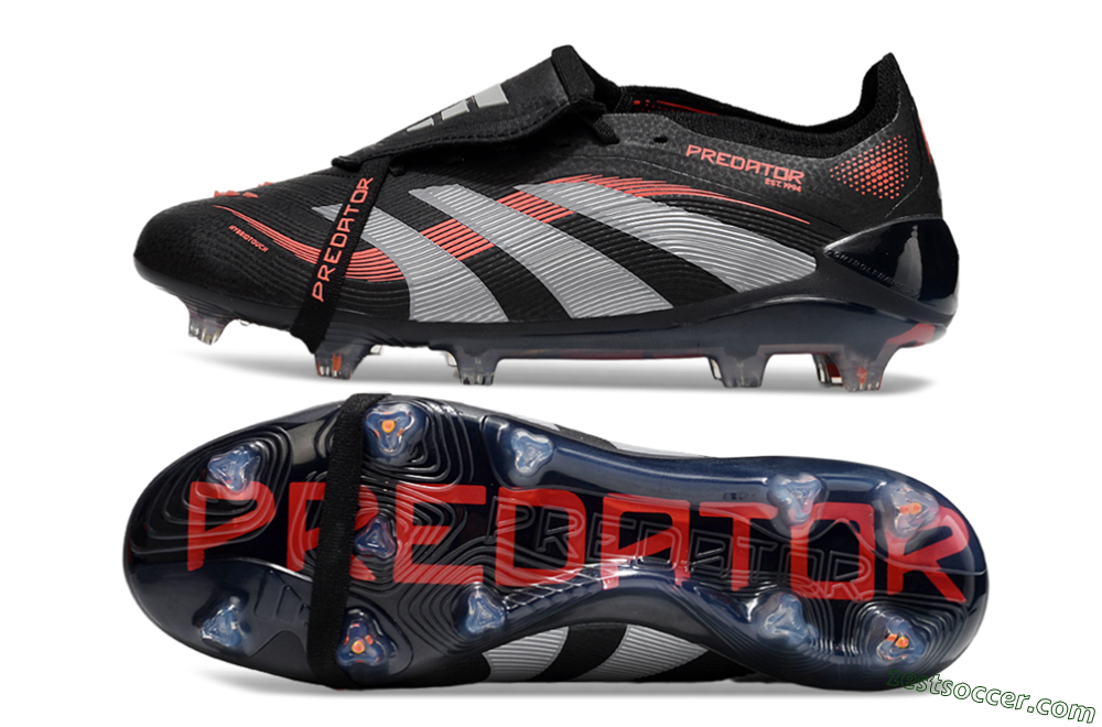 Adidas Predator Elite 25 Foldover Tongue FG Low-Tops Soccer Cleats - Black/Red/Grey 1