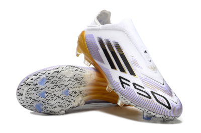 Adidas F50 Elite Laceless FG Low-Tops Soccer Cleats - White/Black/Gold