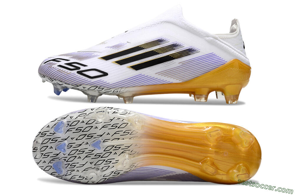 Adidas F50 Elite Laceless FG Low-Tops Soccer Cleats - White/Black/Gold 1