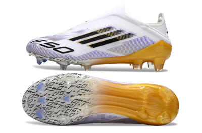 Adidas F50 Elite Laceless FG Low-Tops Soccer Cleats - White/Black/Gold