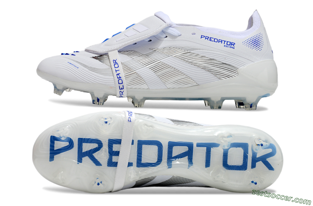 Adidas Predator Elite 25 Foldover Tongue FG Low-Tops Soccer Cleats - White/Blue/Black 1