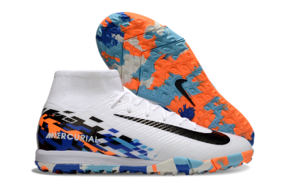 Nike Air Zoom Mercurial Superfly 10 Elite TF High-Tops Soccer Shoes - White/Blue/Orange