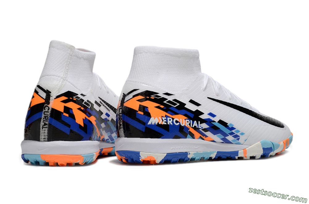 Nike Air Zoom Mercurial Superfly 10 Elite TF High-Tops Soccer Shoes - White/Blue/Orange 6