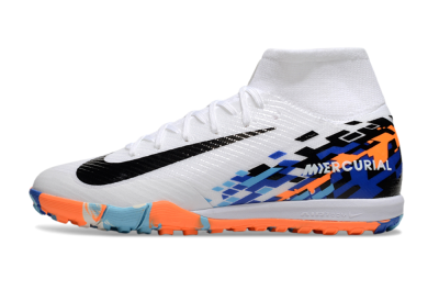 Nike Air Zoom Mercurial Superfly 10 Elite TF High-Tops Soccer Shoes - White/Blue/Orange
