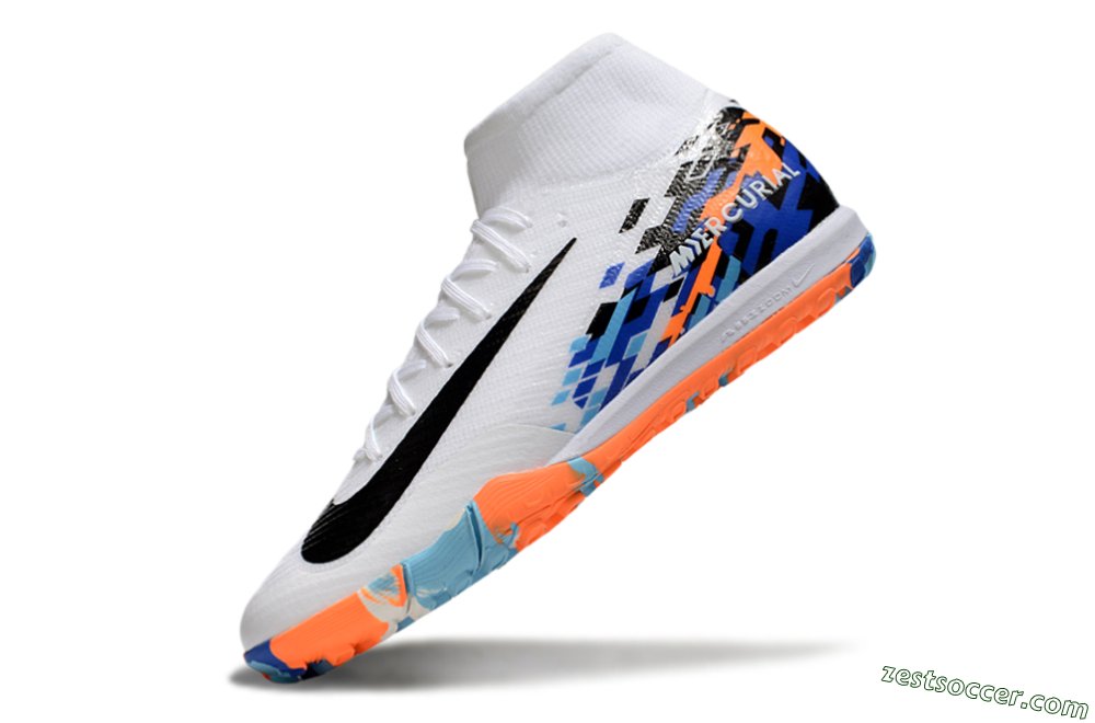 Nike Air Zoom Mercurial Superfly 10 Elite TF High-Tops Soccer Shoes - White/Blue/Orange 5