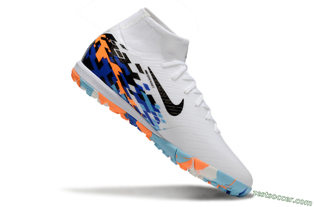 Nike Air Zoom Mercurial Superfly 10 Elite TF High-Tops Soccer Shoes - White/Blue/Orange 4