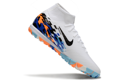 Nike Air Zoom Mercurial Superfly 10 Elite TF High-Tops Soccer Shoes - White/Blue/Orange
