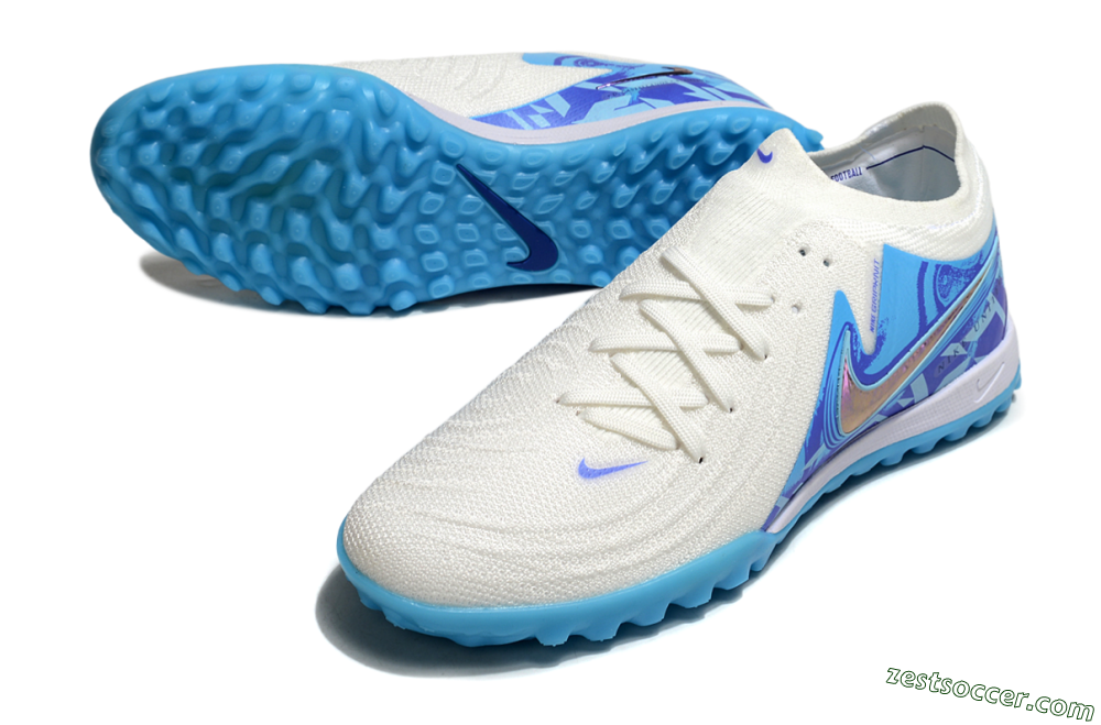 Nike Phantom GX 2 Elite TF Low-Tops Soccer Shoes - Beige/Blue/White 3