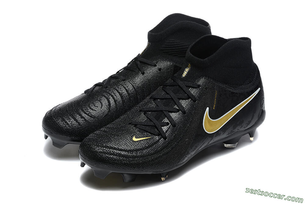 Nike Phantom Luna Elite FG High-Tops Soccer Cleats - Black/Gold 5