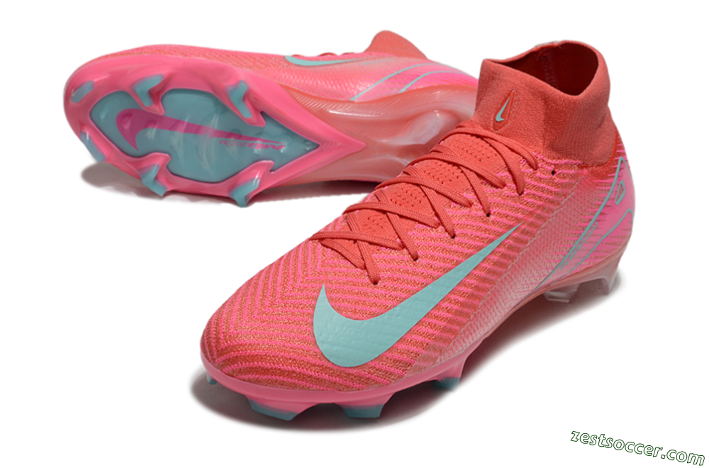 Nike Air Zoom Mercurial Superfly 10 Elite FG High-Tops Soccer Cleats - Red/Jade/Pink 3