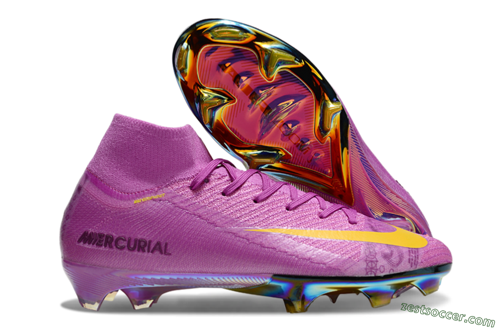 Nike Air Zoom Mercurial Superfly 10 Elite FG High-Tops Soccer Cleats - Purple/Yellow/Gold 0