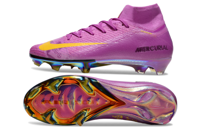 Nike Air Zoom Mercurial Superfly 10 Elite FG High-Tops Soccer Cleats - Purple/Yellow/Gold