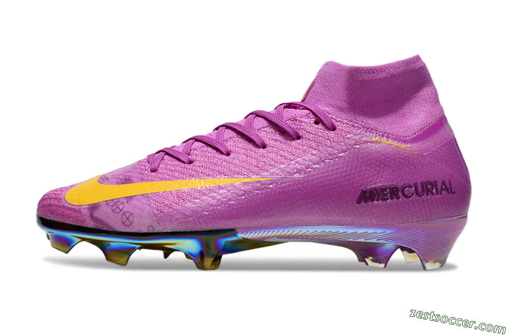 Nike Air Zoom Mercurial Superfly 10 Elite FG High-Tops Soccer Cleats - Purple/Yellow/Gold 2