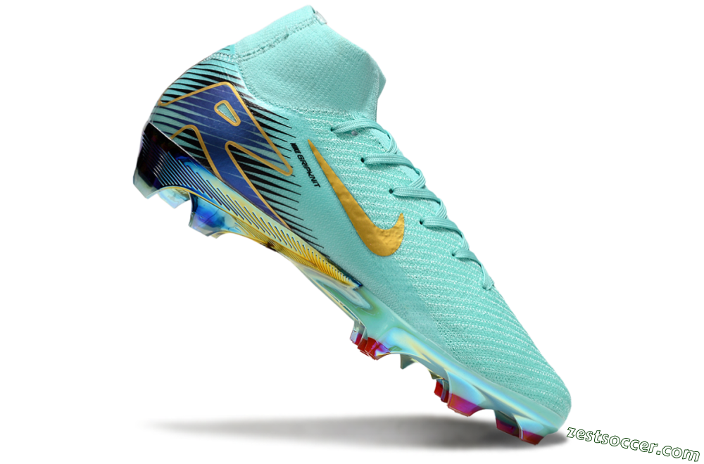 Nike Air Zoom Mercurial Superfly 10 Elite FG High-Tops Soccer Cleats - Jade/Gold/Blue 4