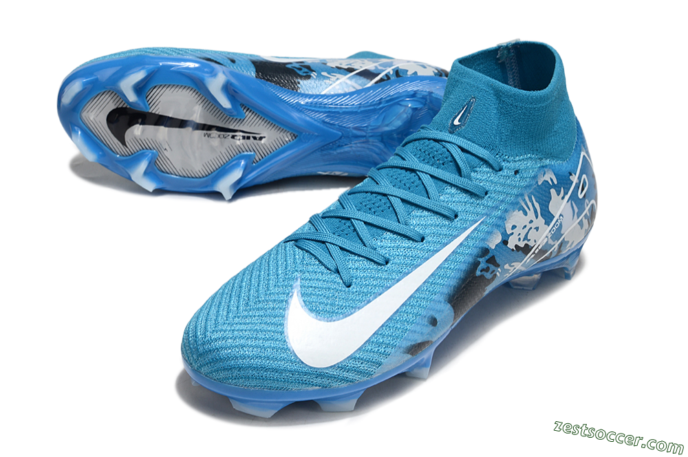 Nike Air Zoom Mercurial Superfly 10 Elite FG High-Tops Soccer Cleats - Blue/White/Black 3